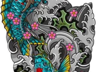 tattoo-sketch-koi-dragon-cherry-blossom-sleeve-colored-digital-terry-ribera-san-diego