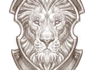 tattoo-sketch-lion-head-ornamental-crest-sepia-pencil-terry-ribera-san-diego