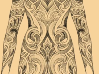 tattoo-sketch-ornamental-scroll-bodysuit-sepia-pencil-terry-ribera-san-diego