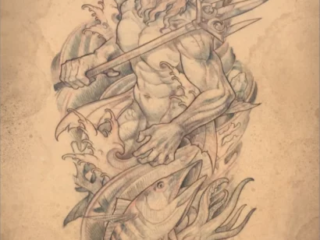 tattoo-sketch-poseidon-tuna-fish-pencil-terry-ribera-san-diego