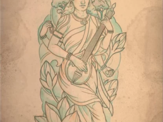 tattoo-sketch-saraswati-goddess-lotus-colored-pencil-terry-ribera-san-diego