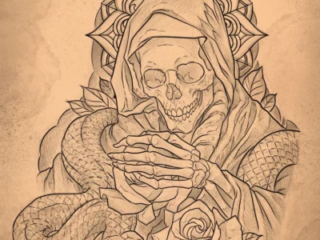 tattoo-sketch-skeleton-madonna-snake-rose-mandala-pencil-terry-ribera-san-diego