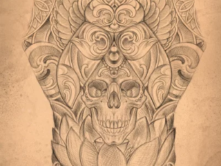 tattoo-sketch-skull-lotus-ornamental-back-piece-pencil-terry-ribera-san-diego
