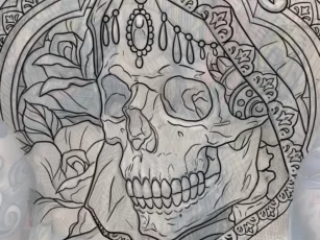 tattoo-sketch-skull-roses-ornamental-back-piece-pencil-on-skin-terry-ribera-san-diego