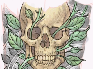 tattoo-sketch-skull-vines-leaves-colored-pencil-terry-ribera-san-diego