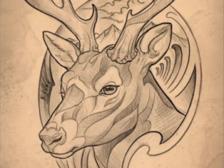 tattoo-sketch-stag-deer-mountain-portrait-pencil-terry-ribera-san-diego