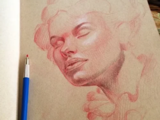 tattoo-sketch-woman-portrait-red-pencil-sketchbook-terry-ribera-san-diego