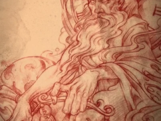 tattoo-sketch-zeus-father-time-clock-red-pencil-terry-ribera-san-diego